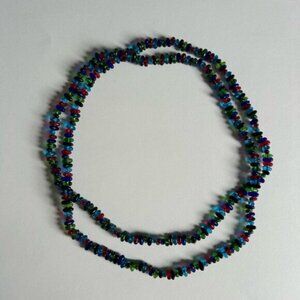 Red and Blue Beaded Necklace Single Strand
